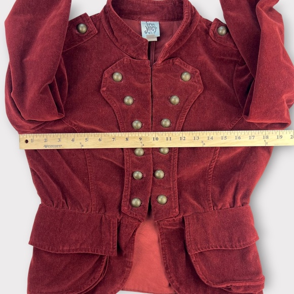 VINTAGE Ivy Jane Velvet Military Jacket Women Burgundy Steampunk Dark Academia - Picture 11 of 13